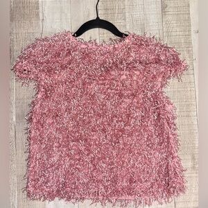 Pink Textured Short Sleeve Top